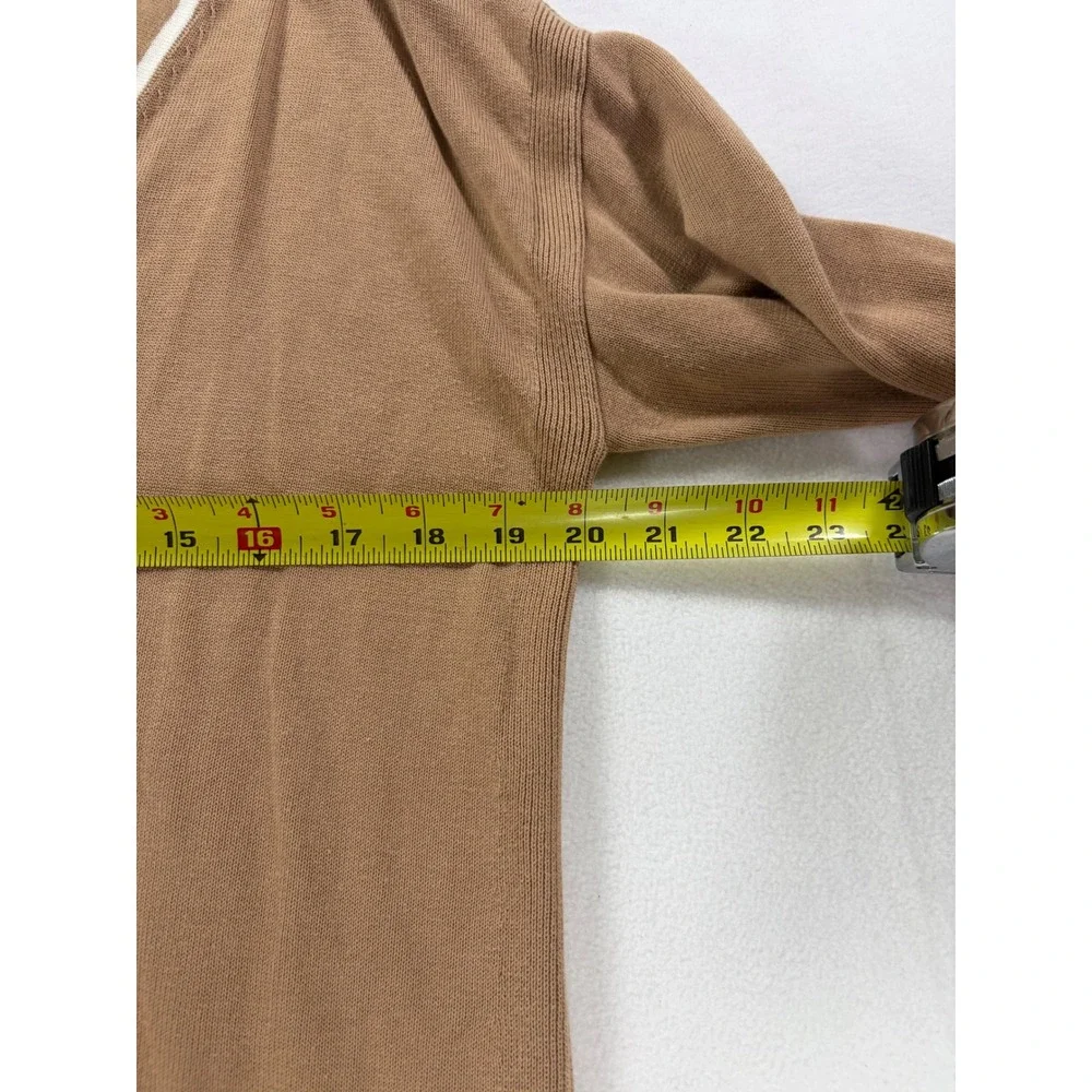 Talbots Womens Brown V-Neck Button Front Cardigan Sweater White Trim Size M